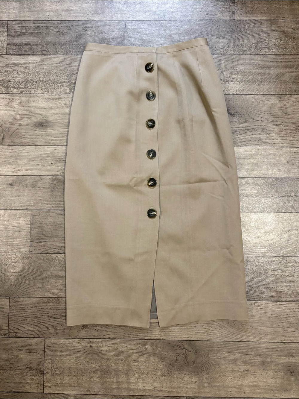 Harve Benard Vintage Beige Button-Front Wool Pencil Skirt
